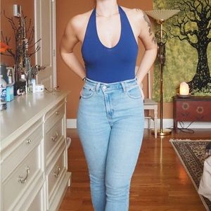 BLUE HALTER BODYSUIT